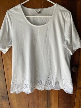 Christopher & Banks White Scoop Neck Short Sleeve Top with Eyelet Hem
